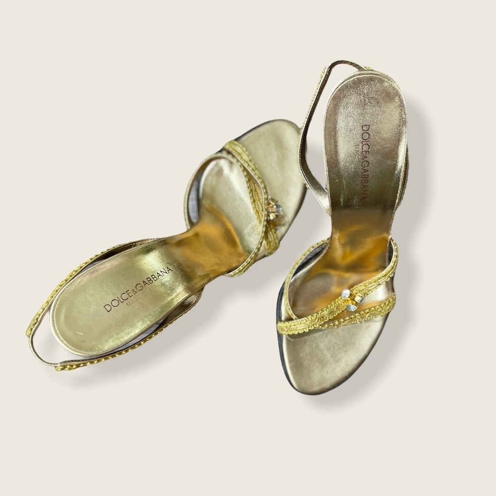 🆕 DOLCE & GABBANA Gold Slingback Heel Sandal - Picture 5 of 12
